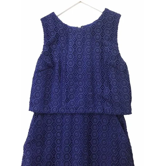 J.CREW SHEATH DRESS WOMENS SIZE 8 BLUE FLORAL EMBROIDERED LACED SLEEVELESS