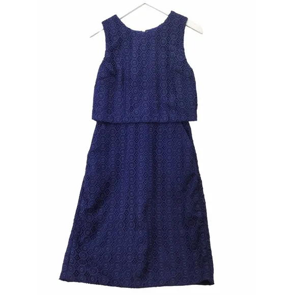 J.CREW SHEATH DRESS WOMENS SIZE 8 BLUE FLORAL EMBROIDERED LACED SLEEVELESS