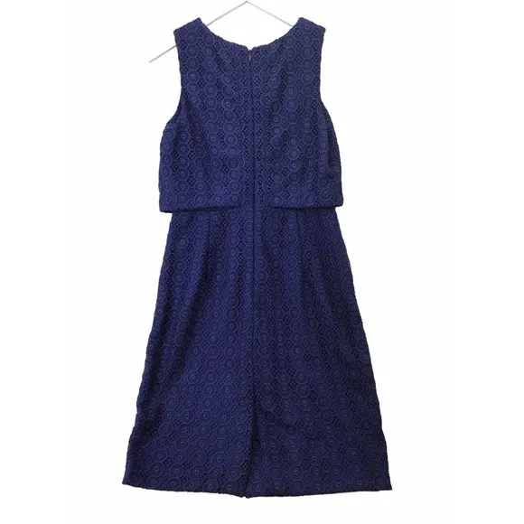 J.CREW SHEATH DRESS WOMENS SIZE 8 BLUE FLORAL EMBROIDERED LACED SLEEVELESS