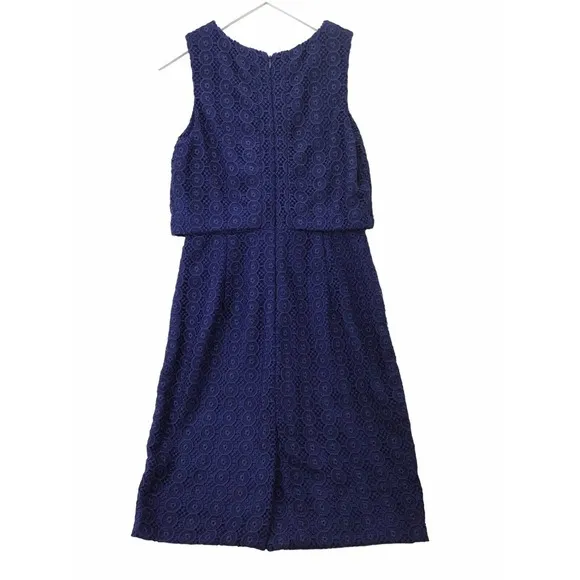 J.CREW SHEATH DRESS WOMENS SIZE 8 BLUE FLORAL EMBROIDERED LACED SLEEVELESS