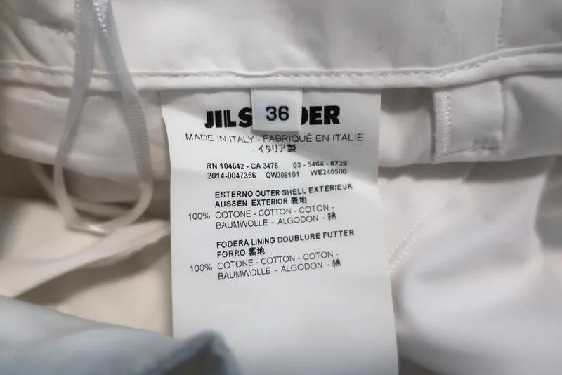 Jil Sander Wide Leg Pants White Cotton Size 36 High Rise Cropped Trousers