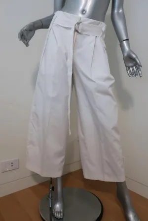 Jil Sander Wide Leg Pants White Cotton Size 36 High Rise Cropped Trousers