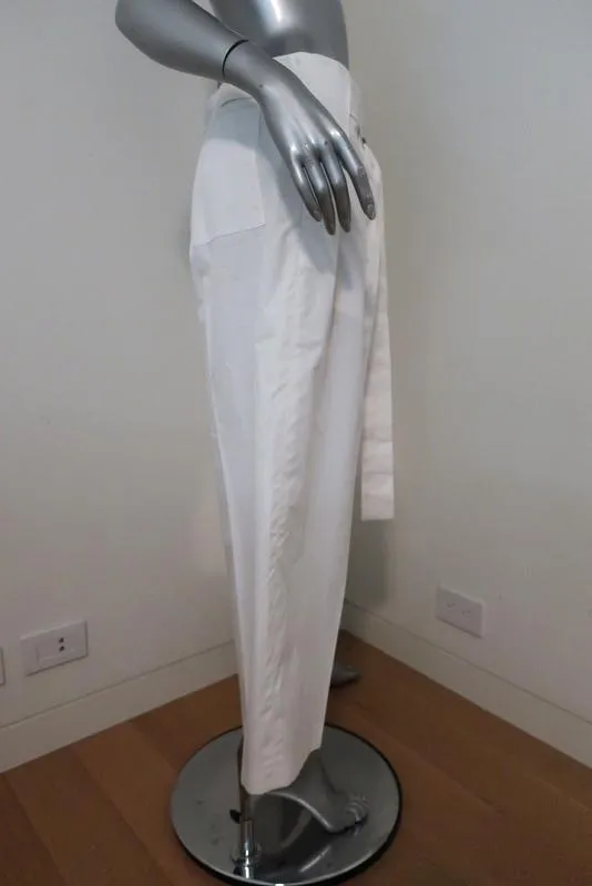 Jil Sander Wide Leg Pants White Cotton Size 36 High Rise Cropped Trousers