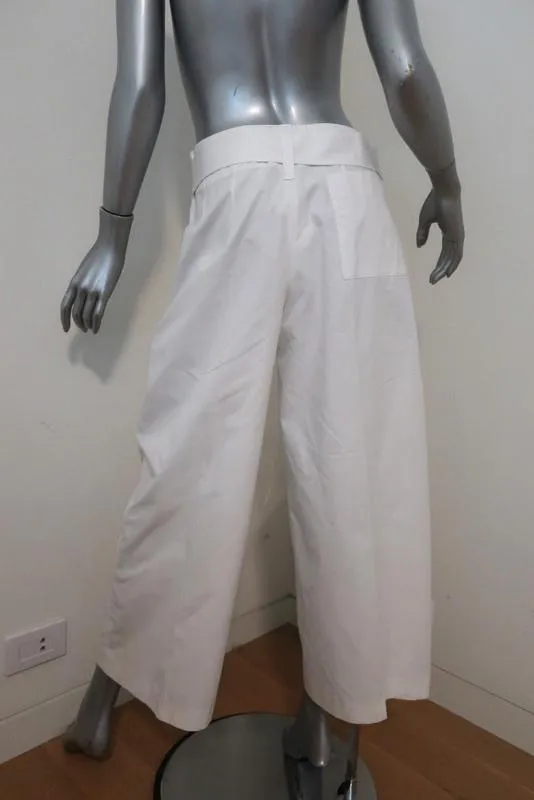 Jil Sander Wide Leg Pants White Cotton Size 36 High Rise Cropped Trousers
