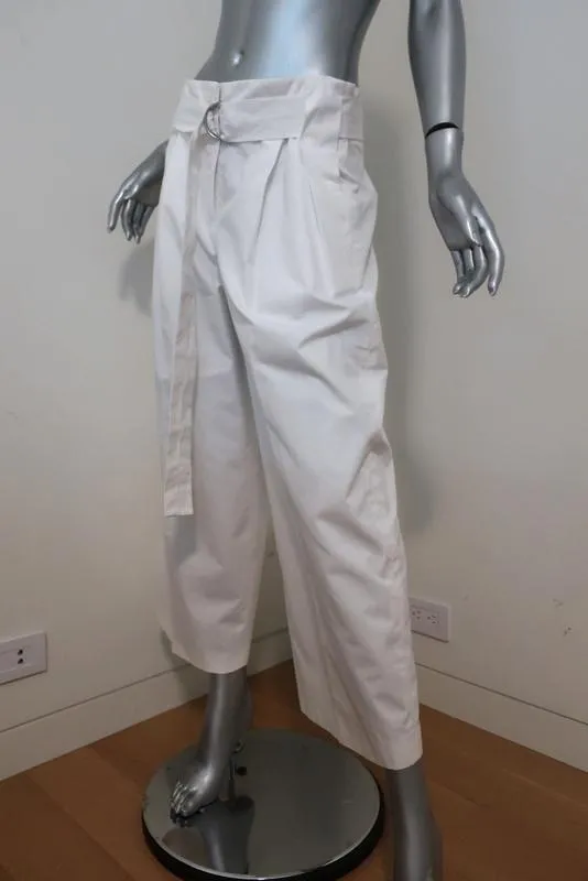Jil Sander Wide Leg Pants White Cotton Size 36 High Rise Cropped Trousers