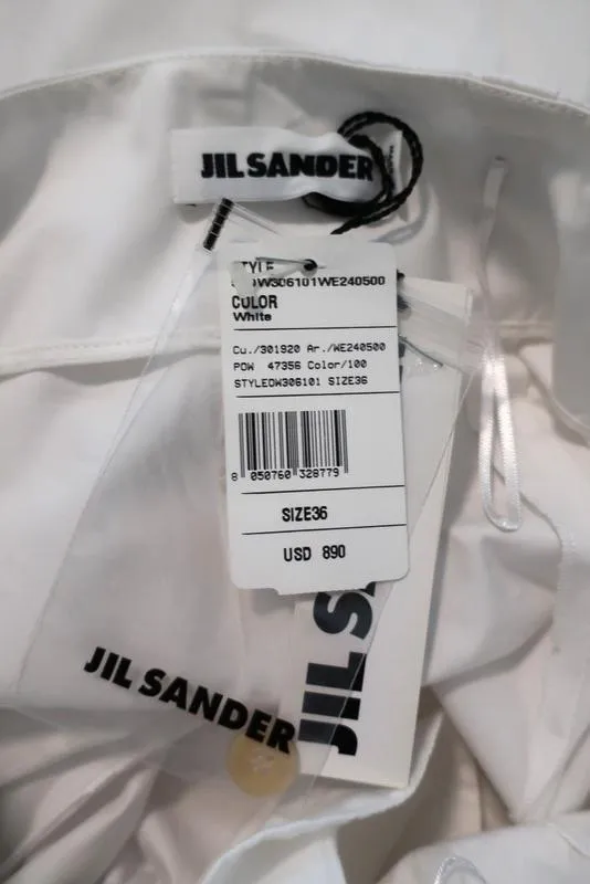 Jil Sander Wide Leg Pants White Cotton Size 36 High Rise Cropped Trousers