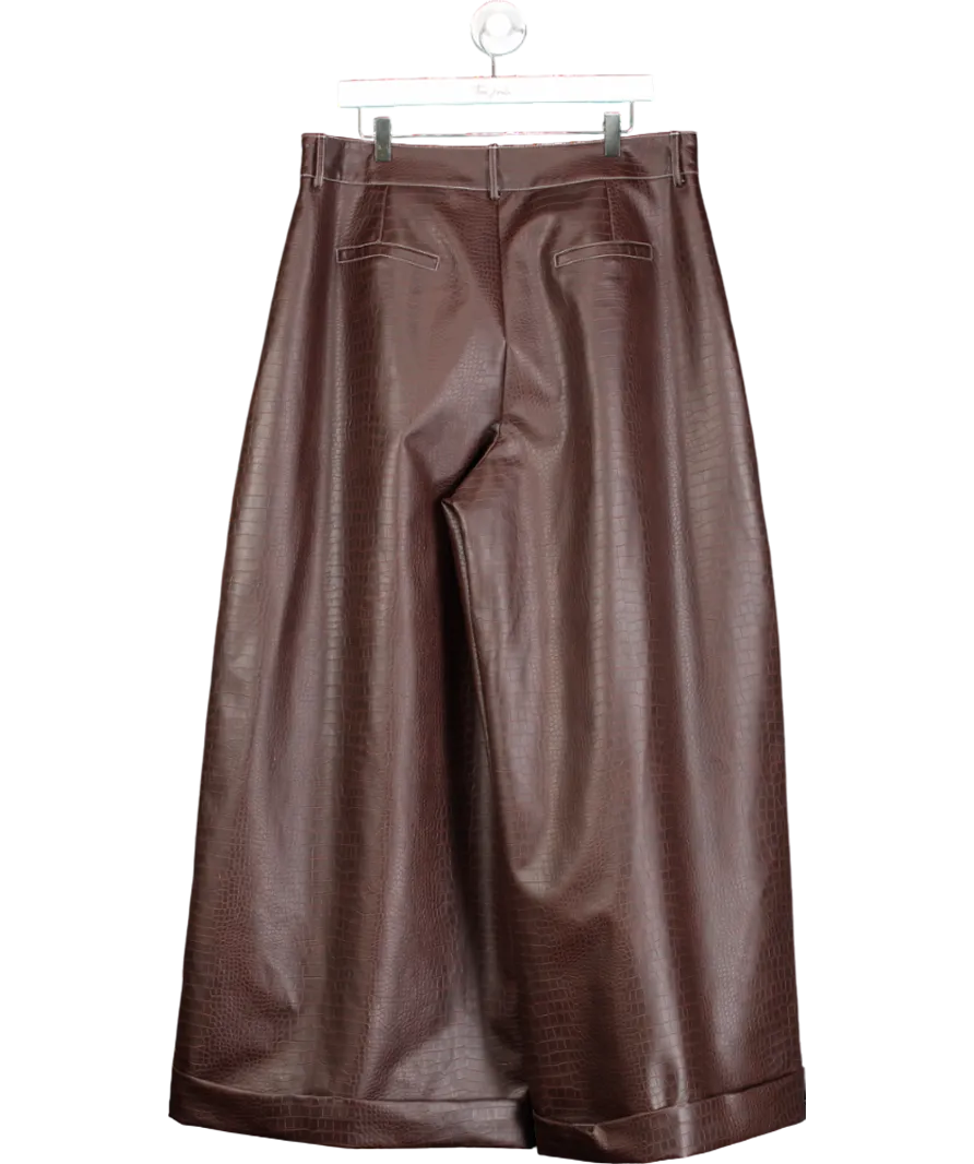 kai Brown Faux Croc Skin Wide Leg Trousers UK 16