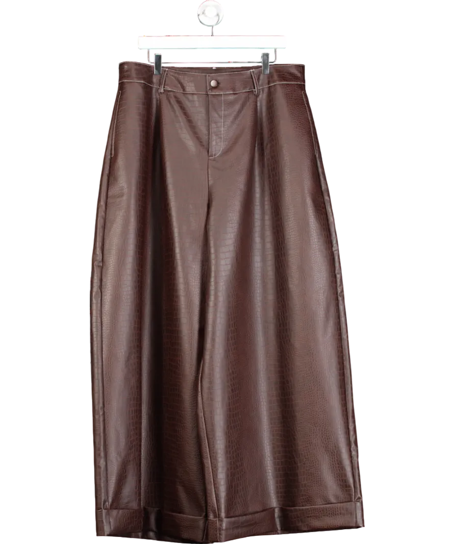 kai Brown Faux Croc Skin Wide Leg Trousers UK 16