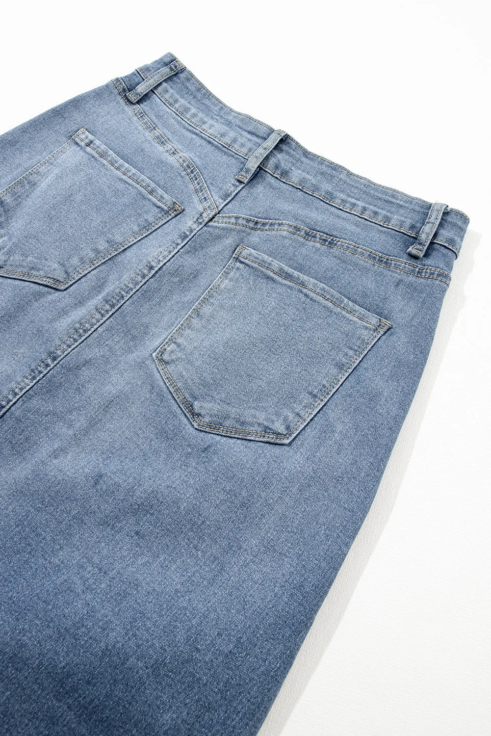 KaleaBoutique 4 Patch Pockets Front Slit Midi Denim Skirt