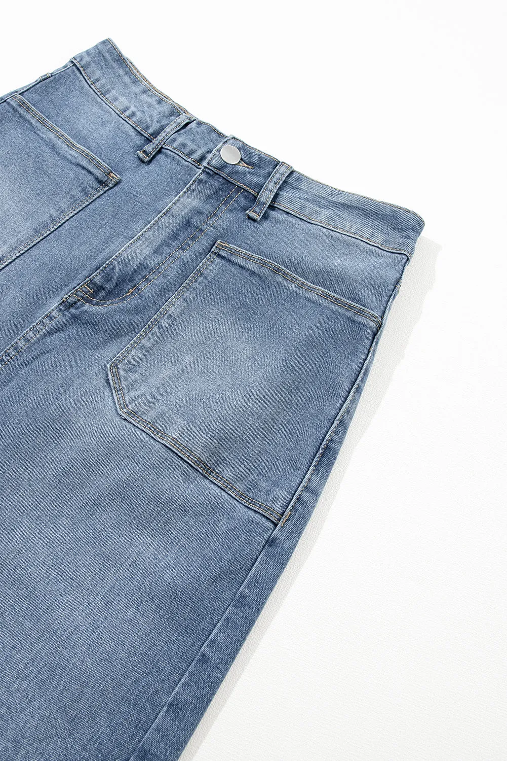 KaleaBoutique 4 Patch Pockets Front Slit Midi Denim Skirt