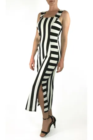 KARINA Sleeveless Princess Seam Fitted Striped Dress