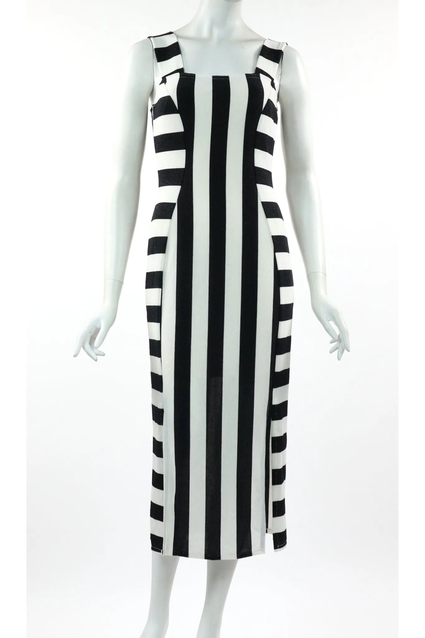 KARINA Sleeveless Princess Seam Fitted Striped Dress