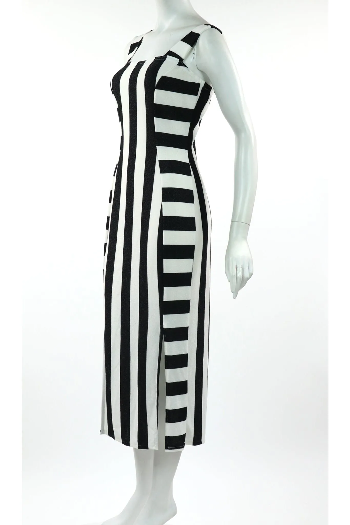 KARINA Sleeveless Princess Seam Fitted Striped Dress
