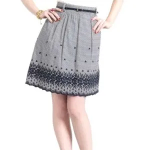 KATE SPADE LAWSON BLUE STRIPED AND EMBROIDERED SKIRT