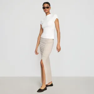 Kiki Ruched Side-Slit Midi Skirt