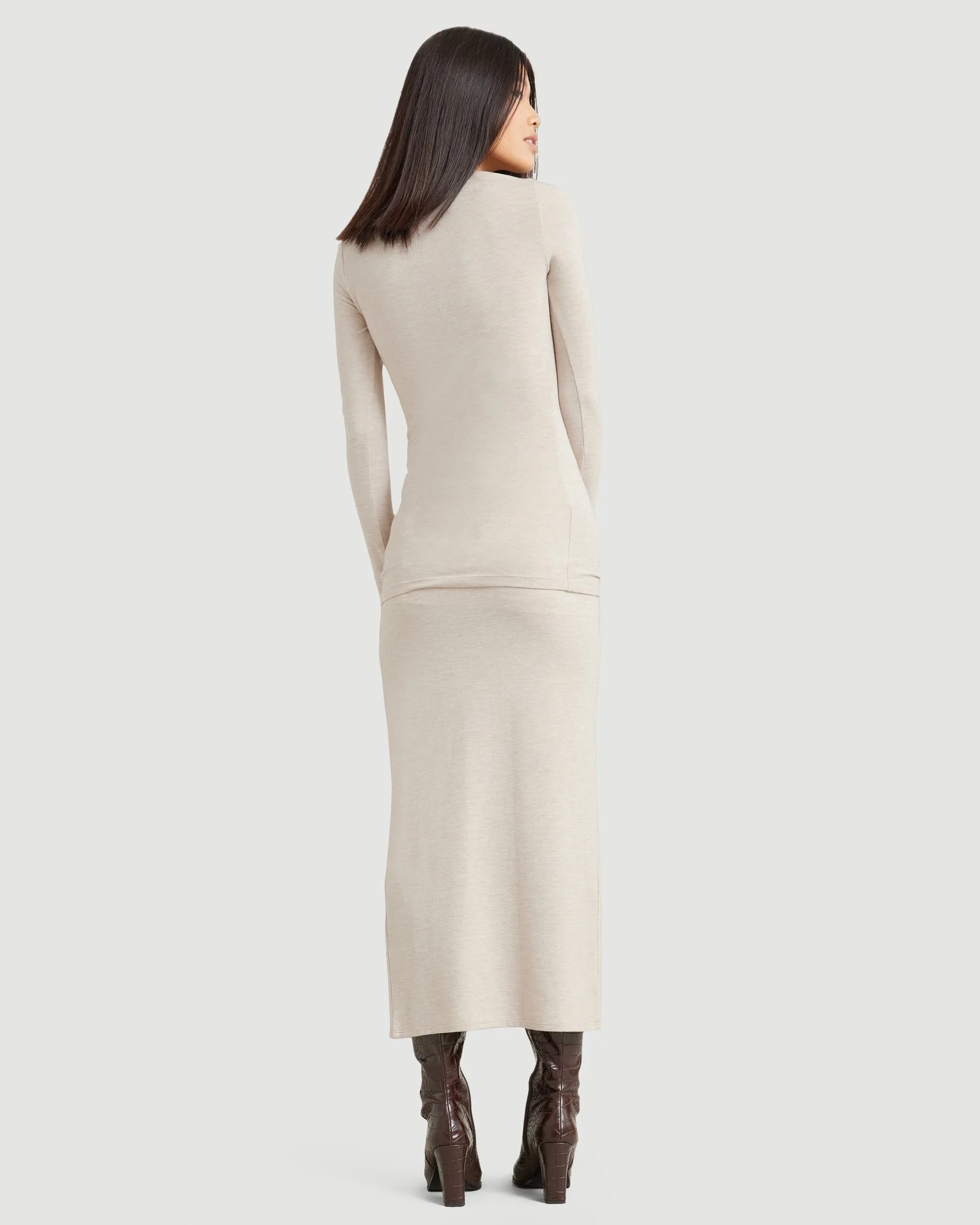Kiki Ruched Side-Slit Midi Skirt