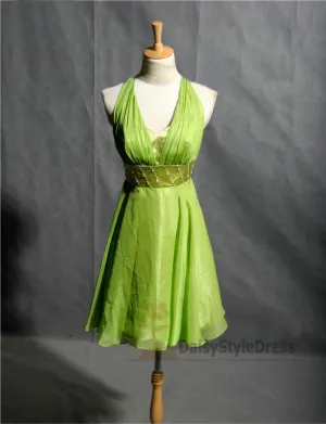 Knee Length Halter Neckline Light Green Homecoming Dress