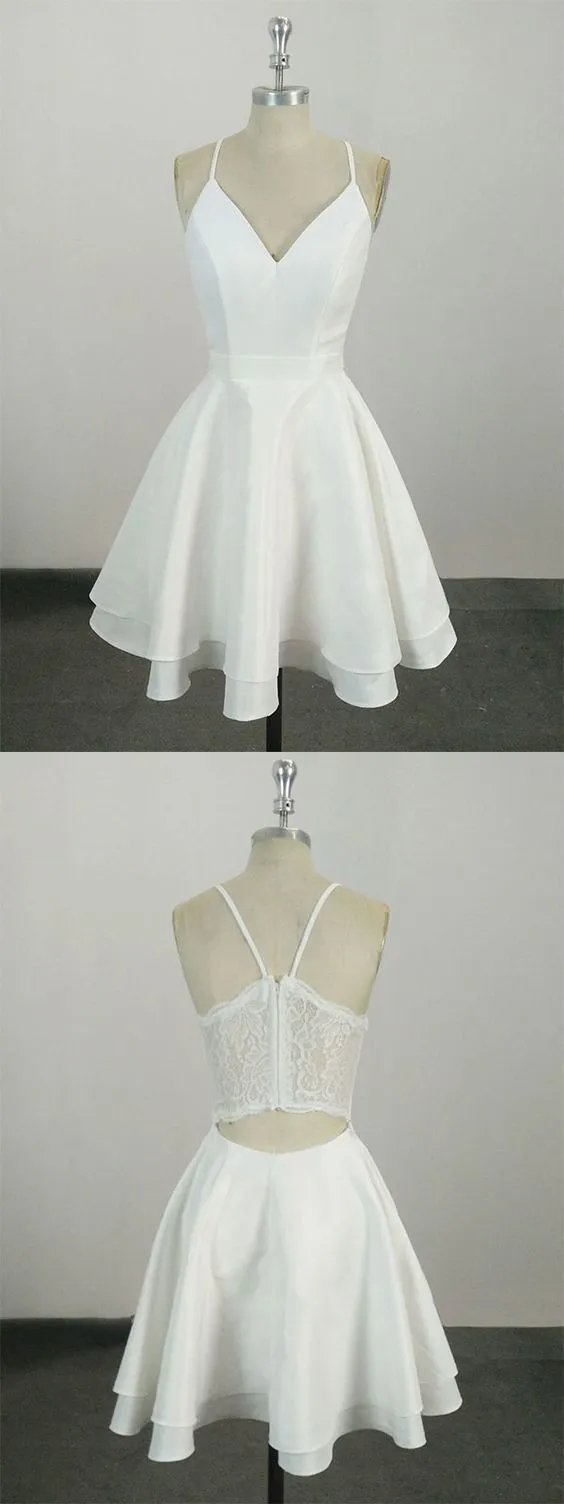 Knee Length Spaghetti Straps White Homecoming Dress