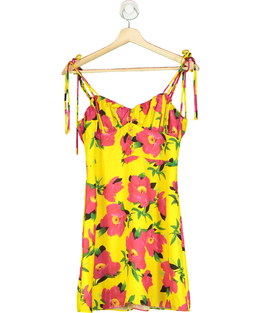 kourt Yellow And Pink Flower Midi Dress UK S