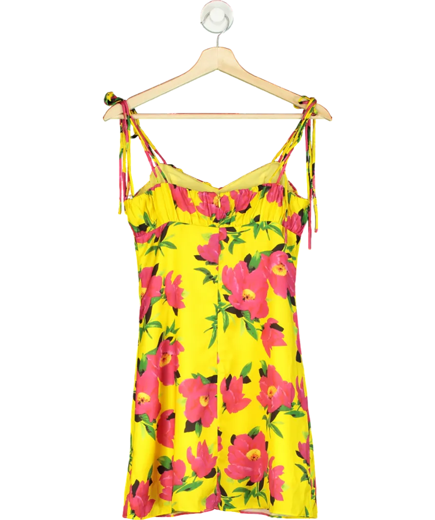 kourt Yellow And Pink Flower Midi Dress UK S