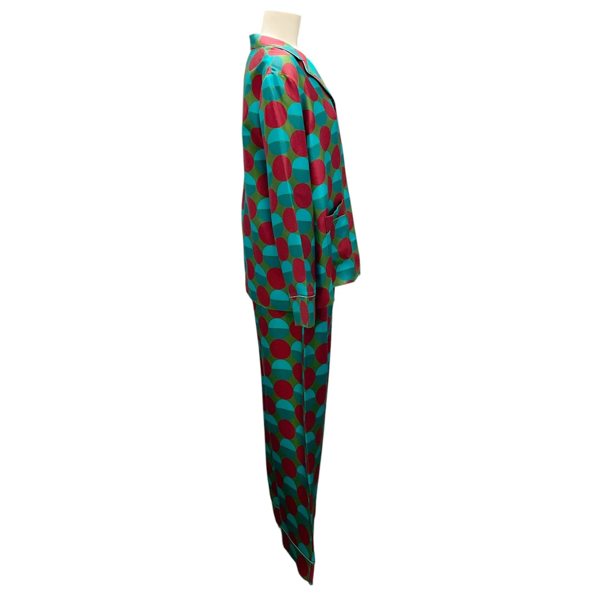La DoubleJ Turquoise / Burgundy / Green Edition 31 Silk Pajama Set