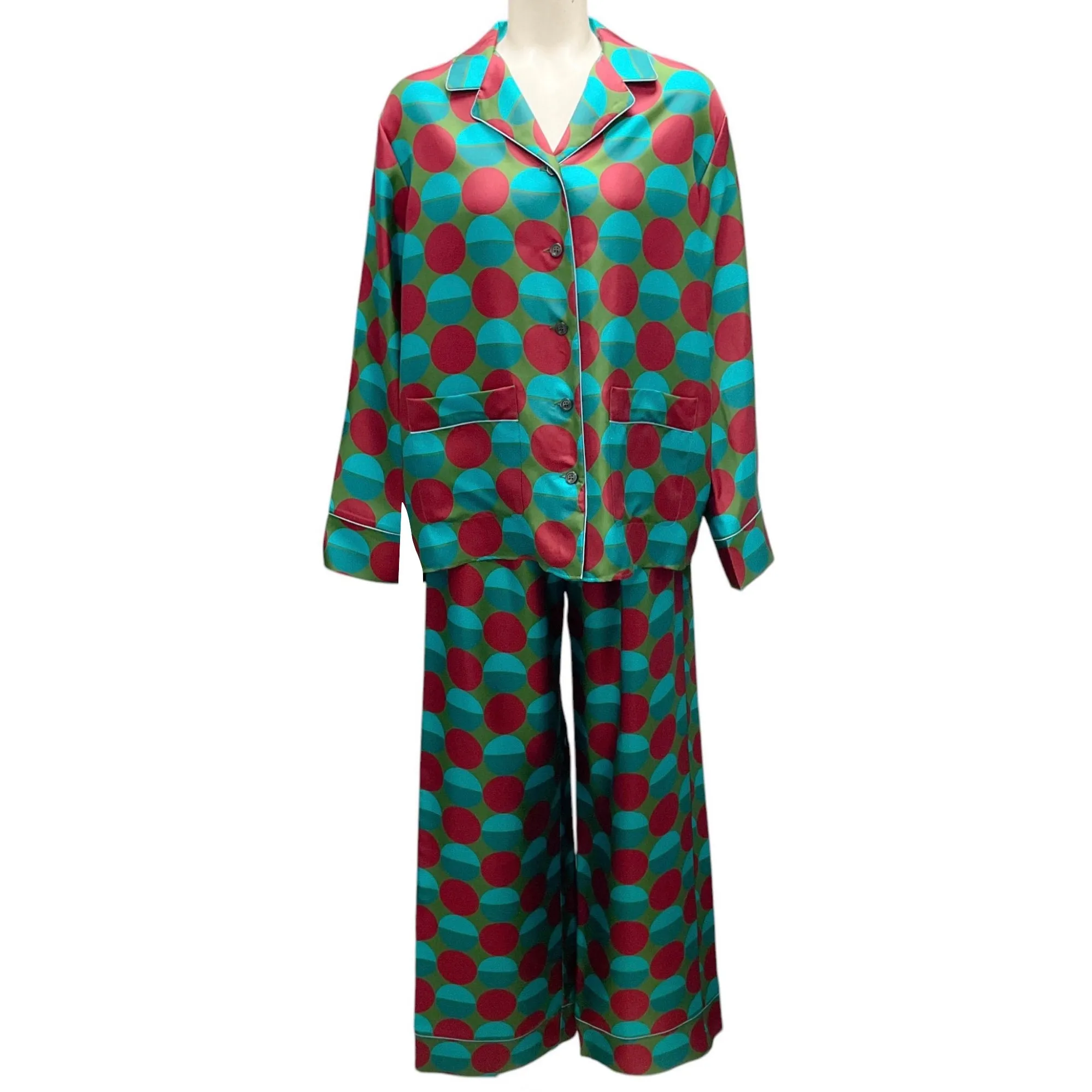La DoubleJ Turquoise / Burgundy / Green Edition 31 Silk Pajama Set