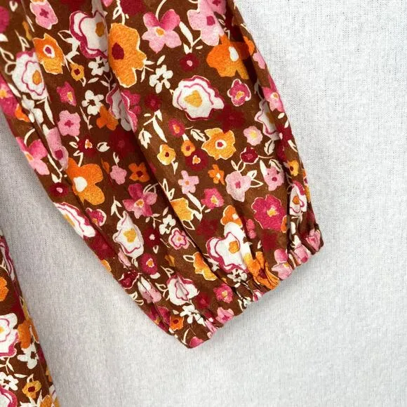 LACAUSA Berkeley Ruffle Midi Dress Womens XS Burnt Orange Floral Balloon Sleeves