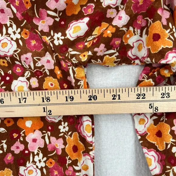 LACAUSA Berkeley Ruffle Midi Dress Womens XS Burnt Orange Floral Balloon Sleeves