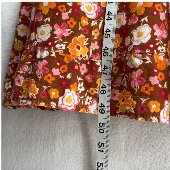 LACAUSA Berkeley Ruffle Midi Dress Womens XS Burnt Orange Floral Balloon Sleeves