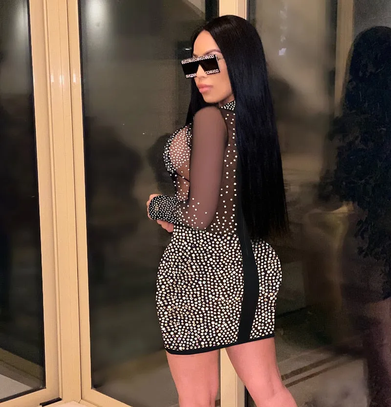 Ladies Crystal Sparkle Mini Dress