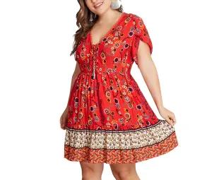 Large Size V-neck Print Dress