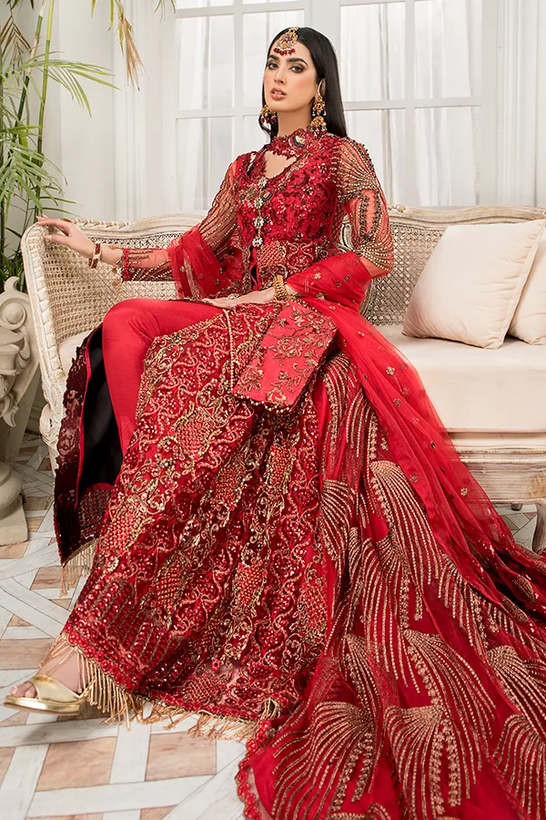 Latest Crimson Red Pakistani Dress in Long Style #PF403