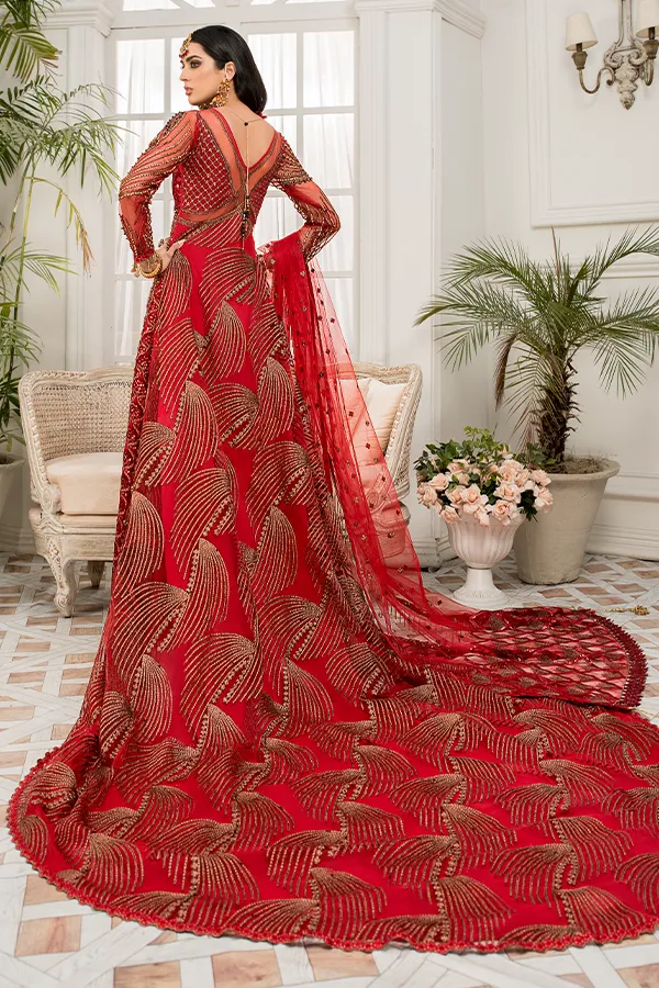 Latest Crimson Red Pakistani Dress in Long Style #PF403