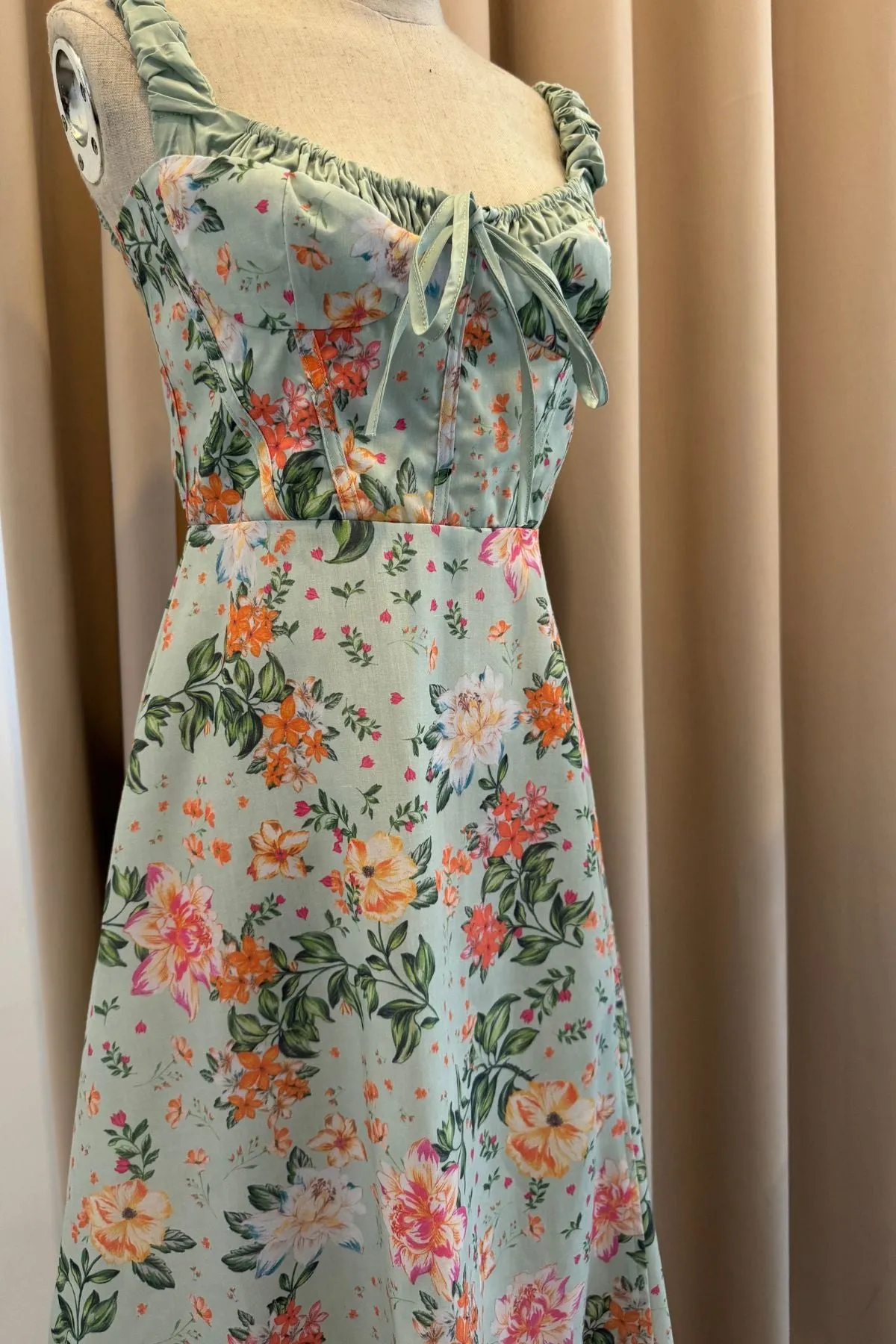 LONDYN Floral Bustier Midi Dress w/ Thigh Slit