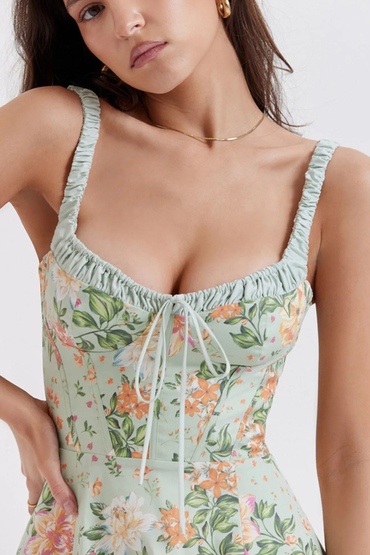 LONDYN Floral Bustier Midi Dress w/ Thigh Slit
