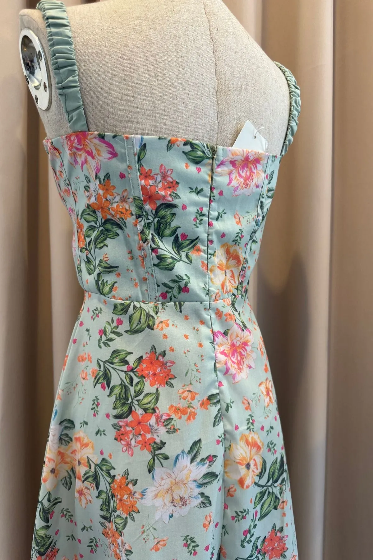 LONDYN Floral Bustier Midi Dress w/ Thigh Slit