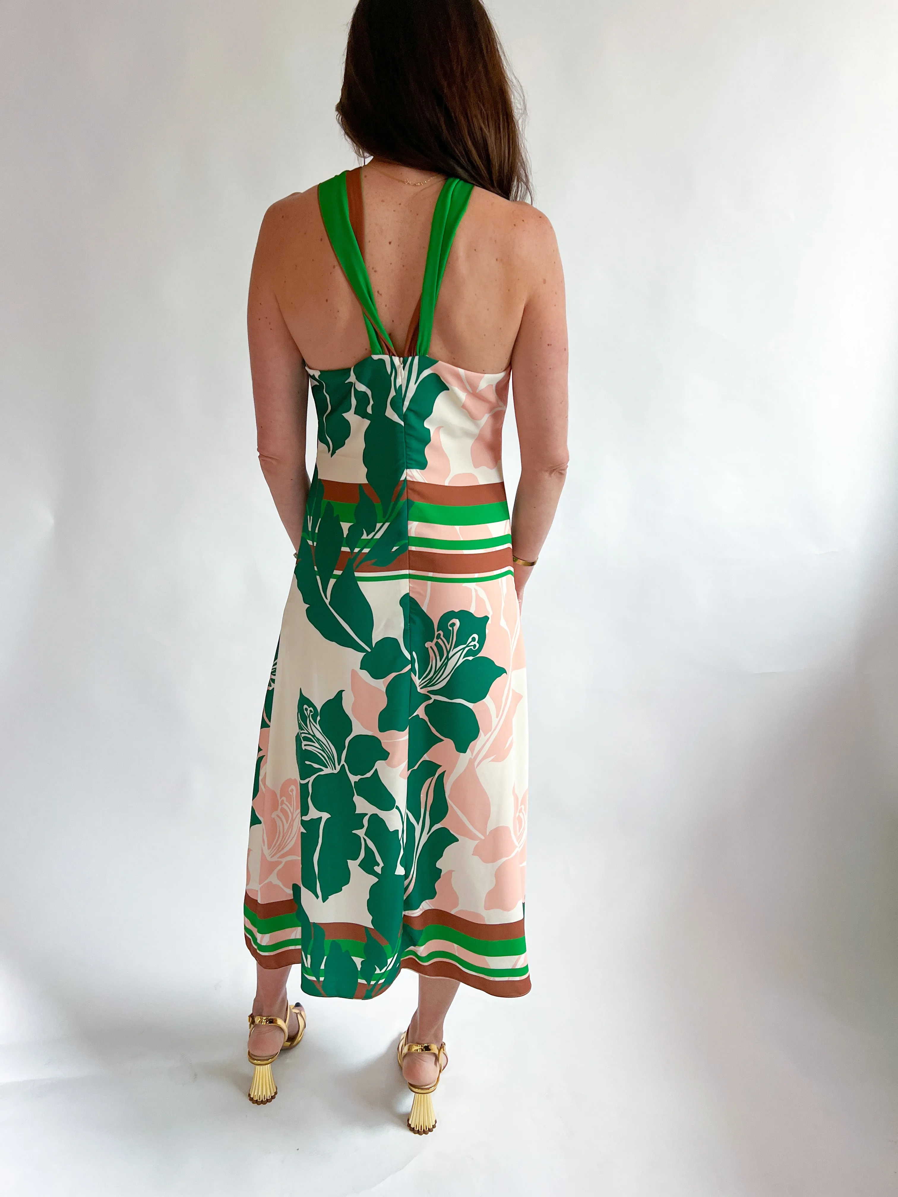 Lyra Border Halter Midi Dress