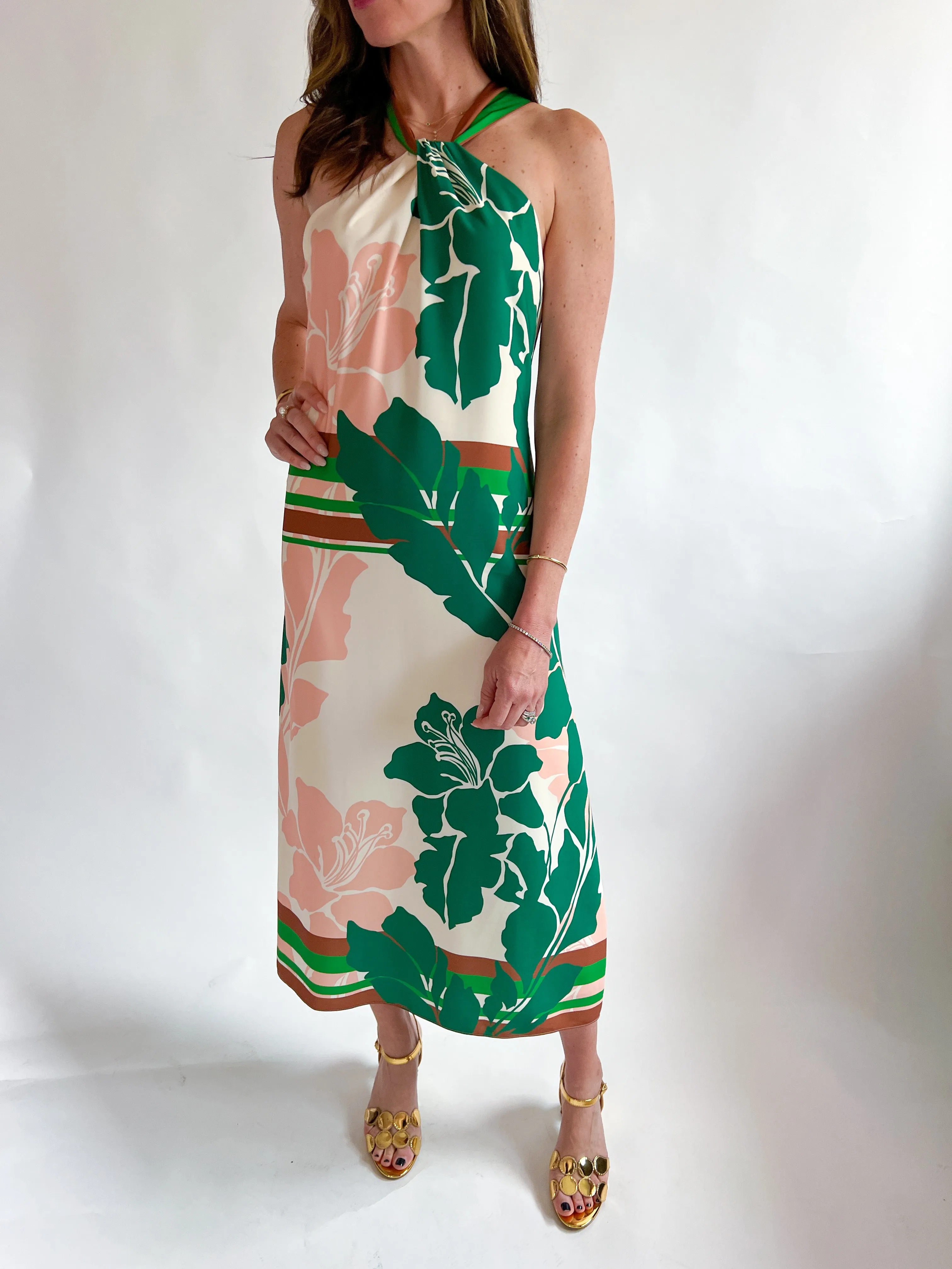Lyra Border Halter Midi Dress