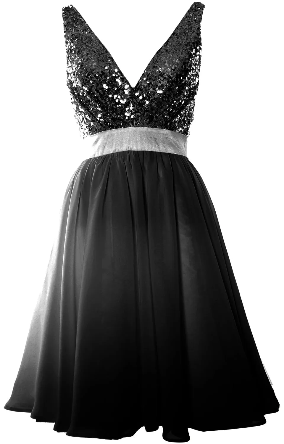 MACloth Short Bridesmaid Dresses Plunge V Neck Sequin Cocktail Party Formal Gown