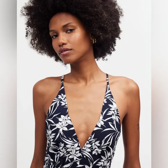 Madewell NWT Deep V-Nexkline Halter Midi Dress in Poplin Size 4 in Deep Indigo