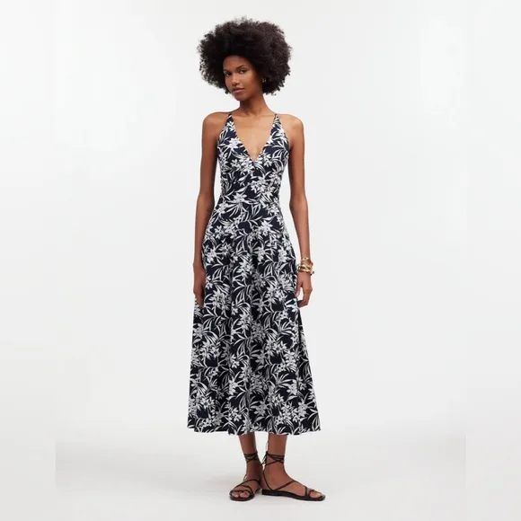 Madewell NWT Deep V-Nexkline Halter Midi Dress in Poplin Size 4 in Deep Indigo