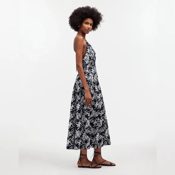 Madewell NWT Deep V-Nexkline Halter Midi Dress in Poplin Size 4 in Deep Indigo