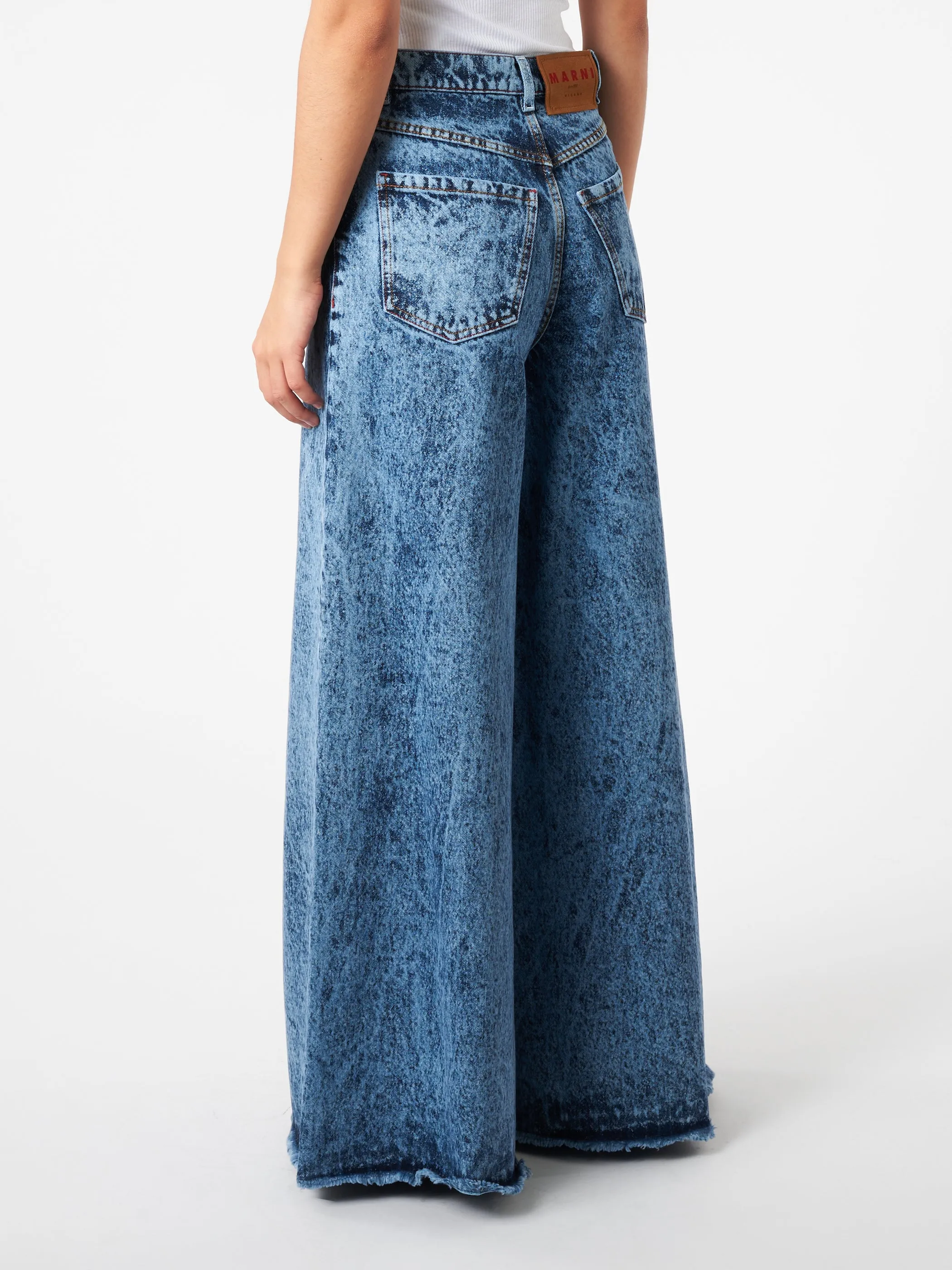 Marbled Denim Wide-Leg Trousers