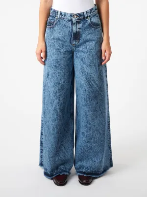 Marbled Denim Wide-Leg Trousers