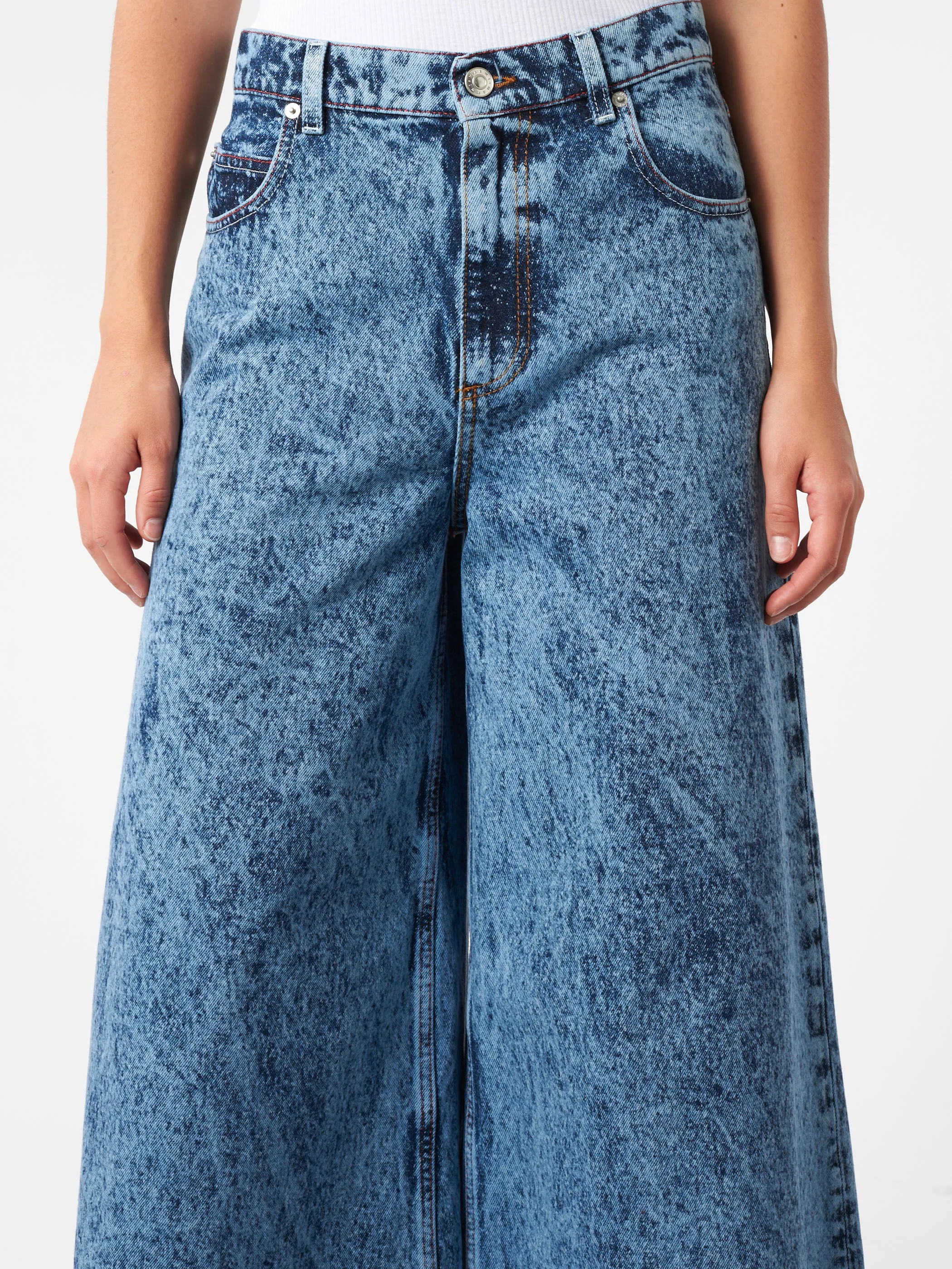 Marbled Denim Wide-Leg Trousers