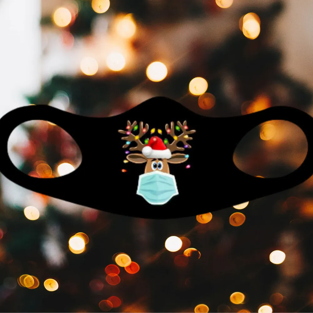 Masked Reindeer Christmas Fitted Face Mask And Covering