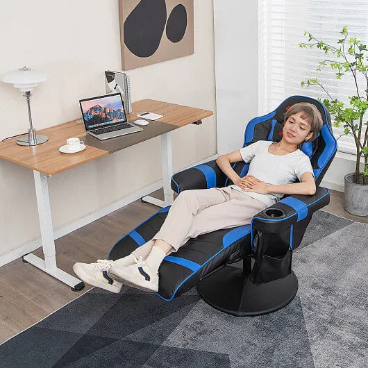 Massage Video Gaming Recliner Chair with Adjustable Height-Blue - Color: Blue