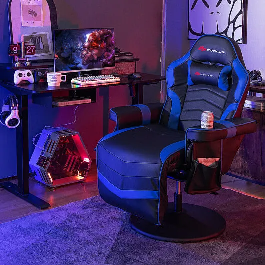 Massage Video Gaming Recliner Chair with Adjustable Height-Blue - Color: Blue