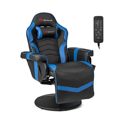 Massage Video Gaming Recliner Chair with Adjustable Height-Blue - Color: Blue