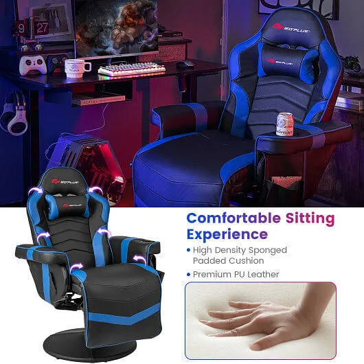 Massage Video Gaming Recliner Chair with Adjustable Height-Blue - Color: Blue